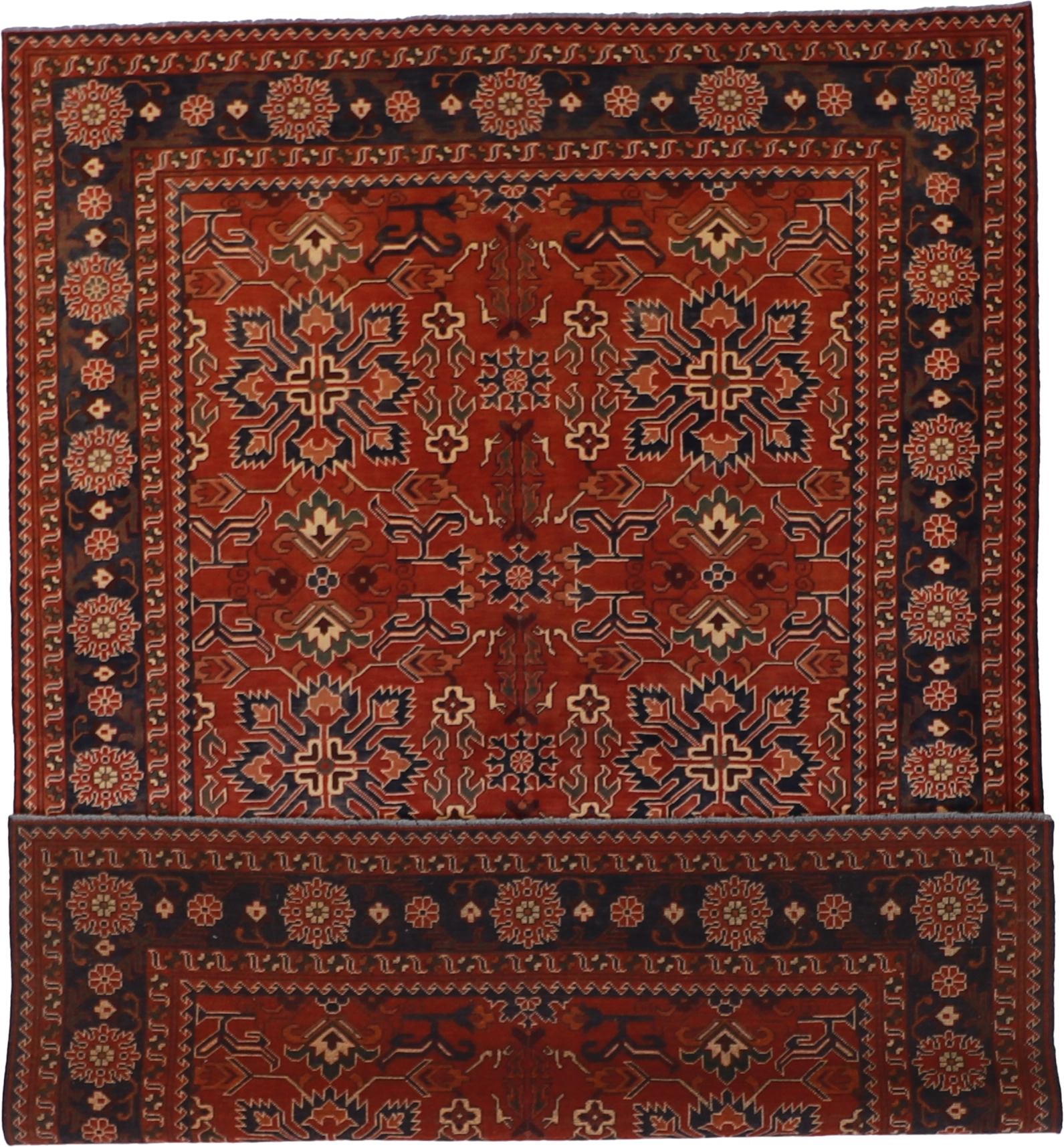 W 6.6 L 9.3 Mahal 100% Wool Hand-Woven Geometric Design - 56179