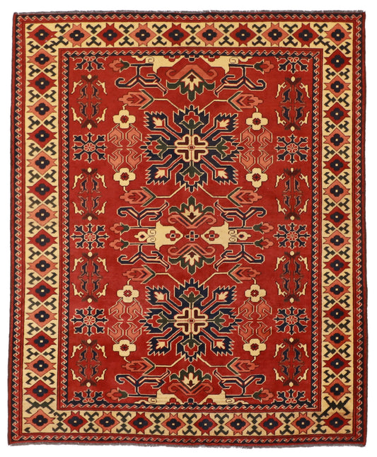 W 5.2 L 6.6 Star Kazak 100% Wool Hand-Woven Geometric Design - 56180