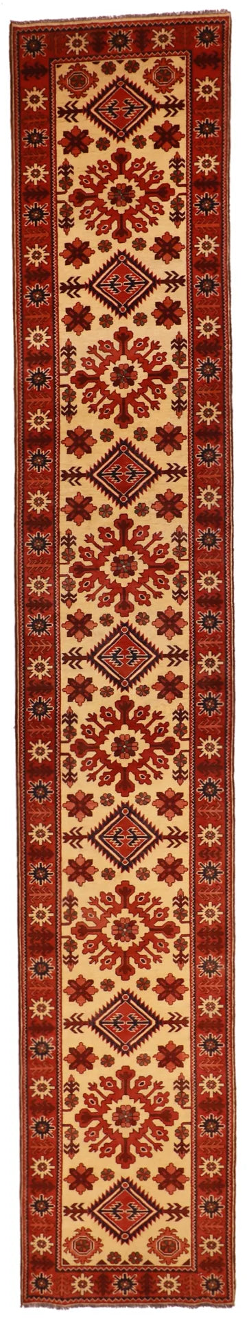 W 2.9 - L 17 - Hamadan Fine Geometric Rectangle - Finest Hand-Knotted Quality Wool - 56189