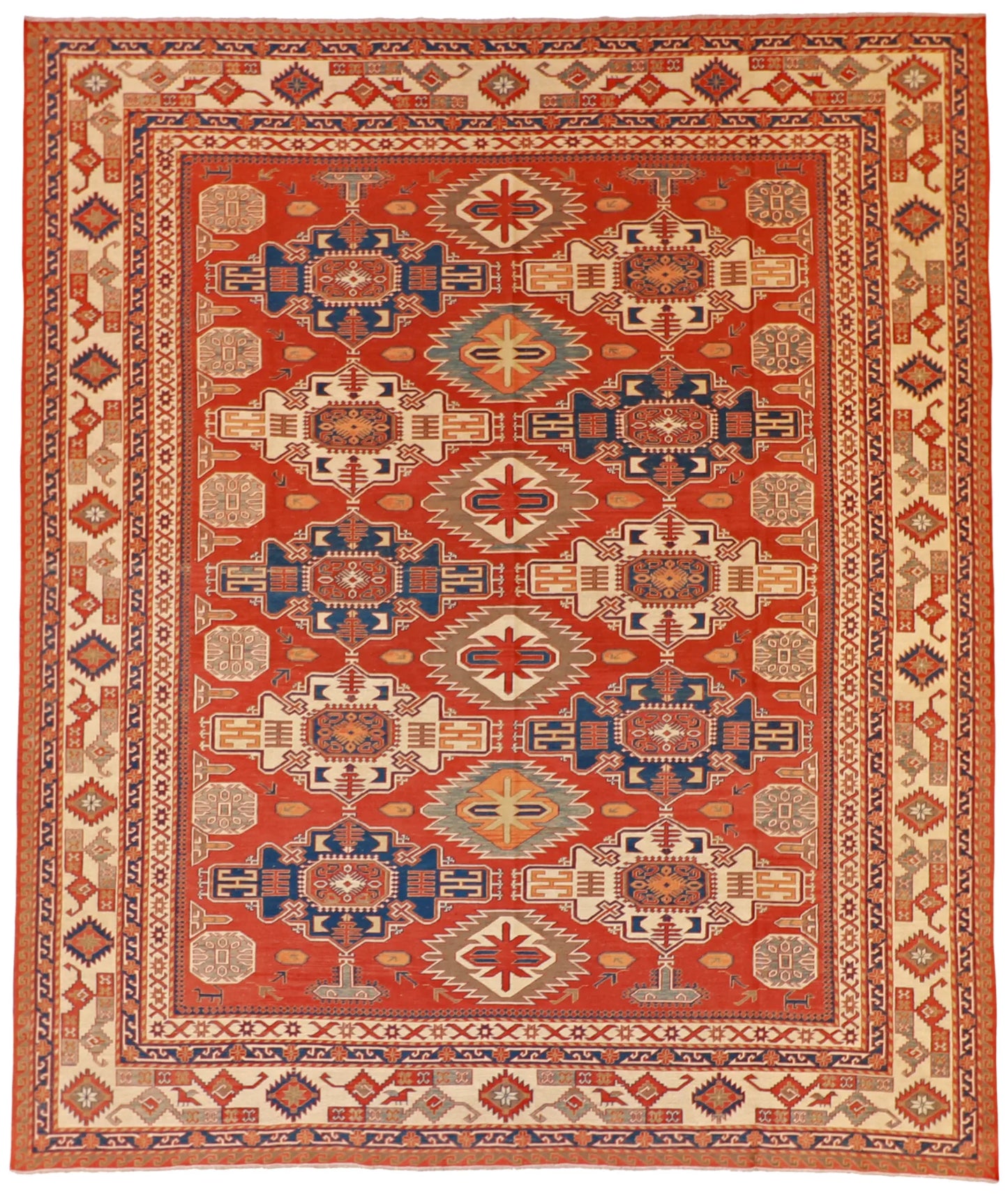 W 9.5 L 11.1 Kazak 100% Wool Hand-Woven Geometric Design - 56208