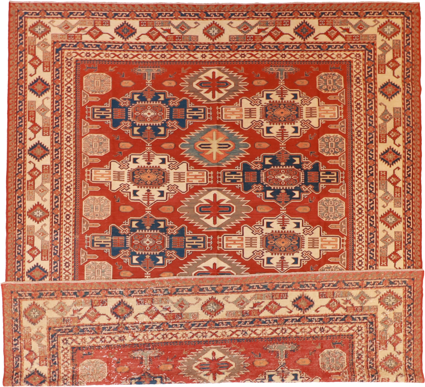 W 9.5 L 11.1 Kazak 100% Wool Hand-Woven Geometric Design - 56208