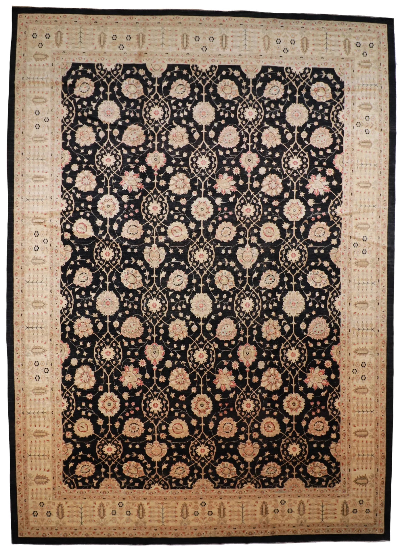 W 14.1 L 20.5 Mahal 100% Wool Hand-Woven All-Over Design - 56223