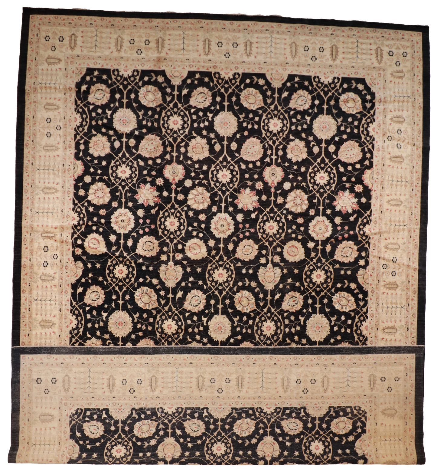 W 14.1 L 20.5 Mahal 100% Wool Hand-Woven All-Over Design - 56223