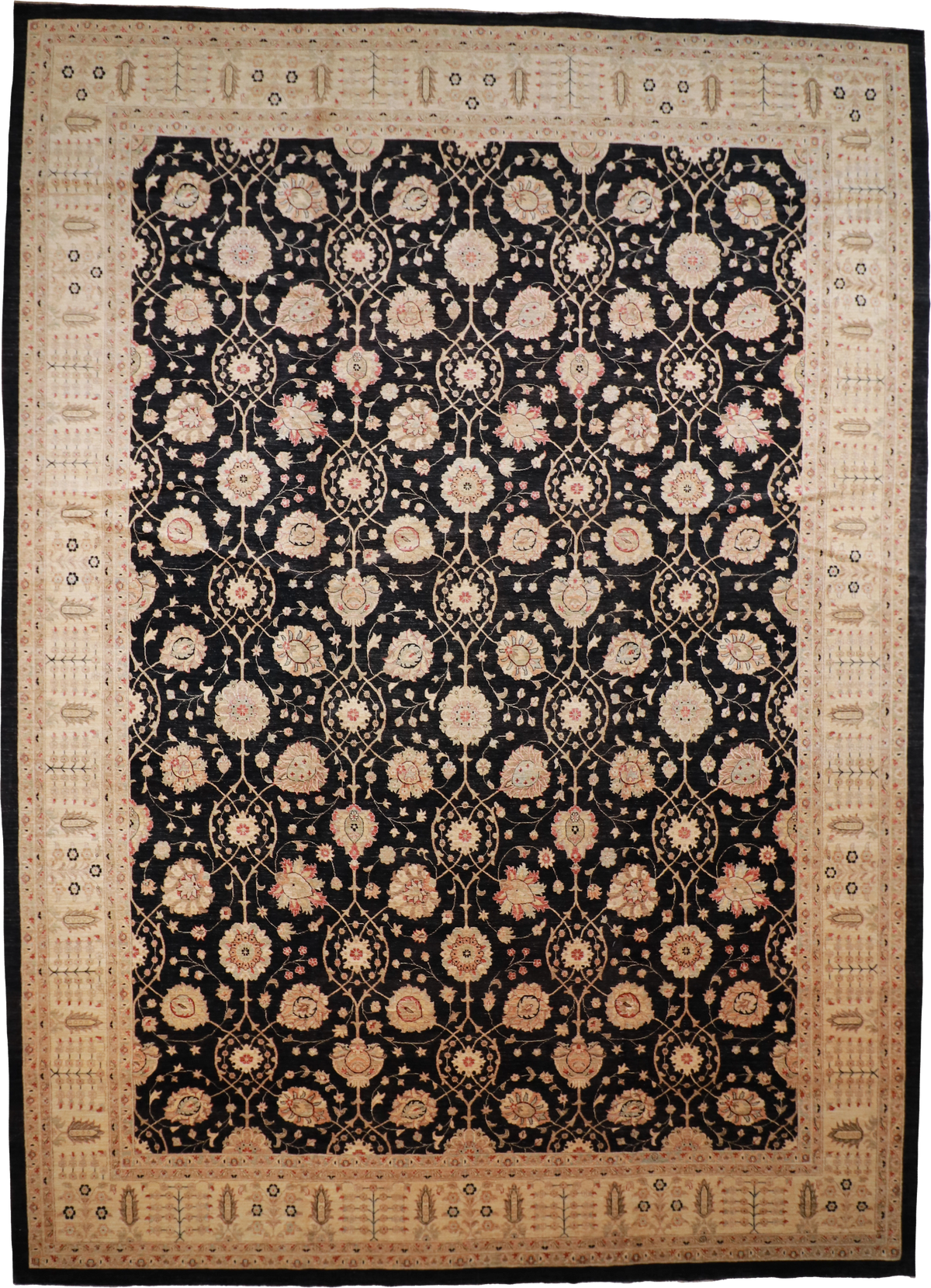 W 14.1 L 20.5 Mahal 100% Wool Hand-Woven All-Over Design - 56223
