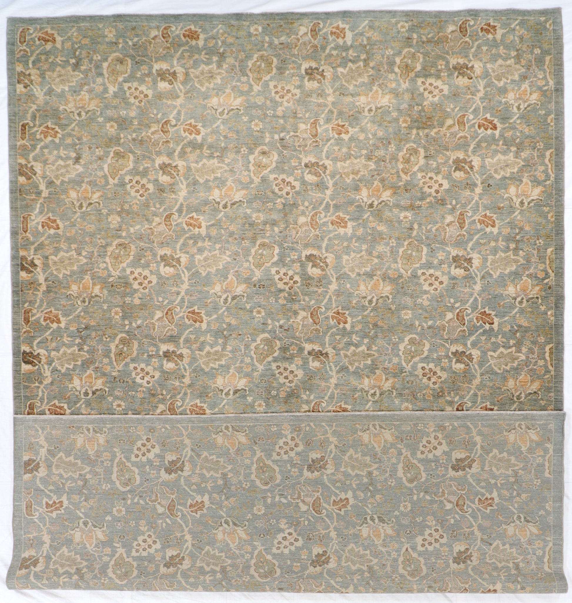 W 10.3 - L 14 - Leaf Design Fine All Over Rectangle - Finest Hand-Knotted Quality Wool - 56234