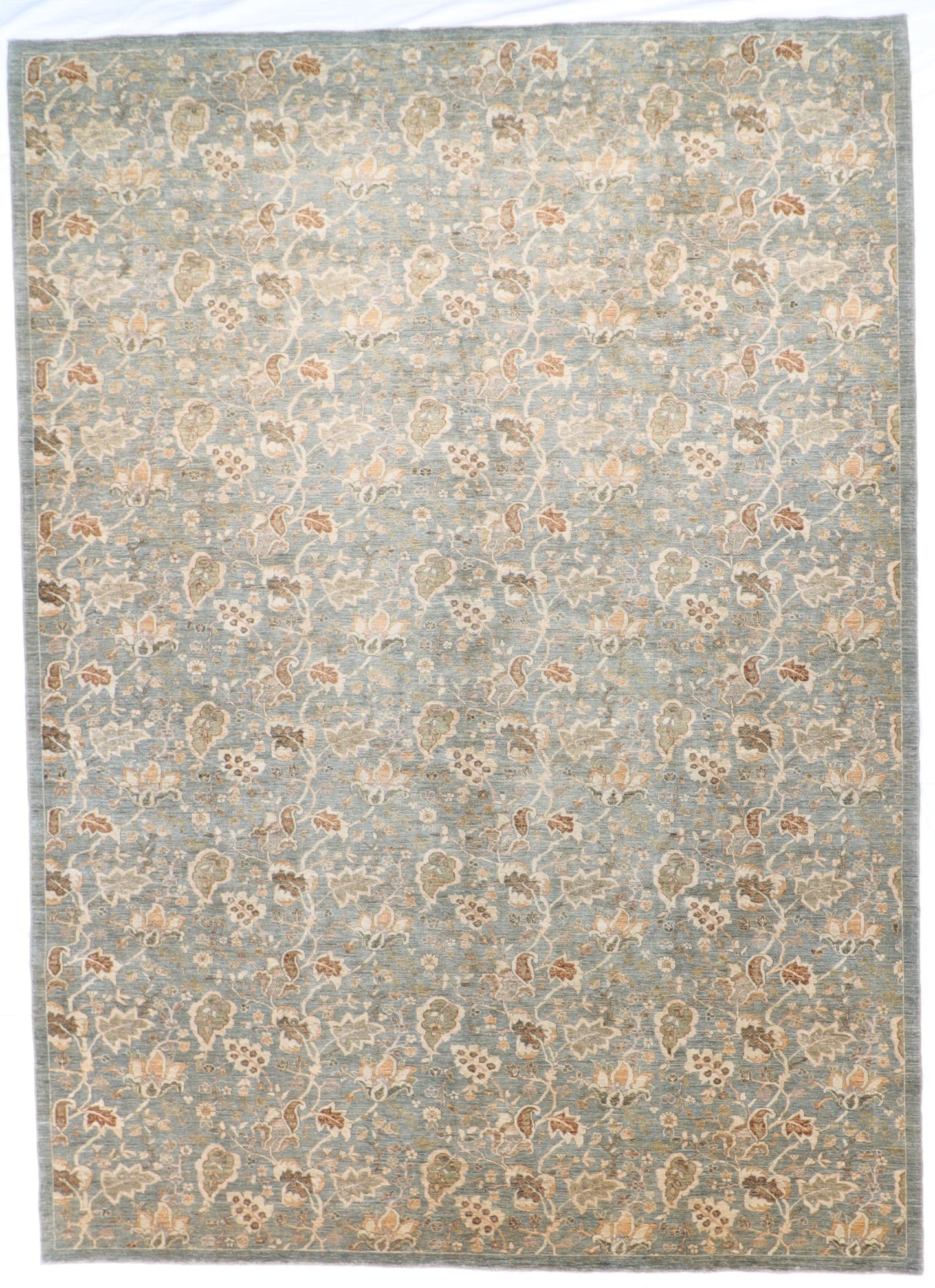 W 10.3 - L 14 - Leaf Design Fine All Over Rectangle - Finest Hand-Knotted Quality Wool - 56234