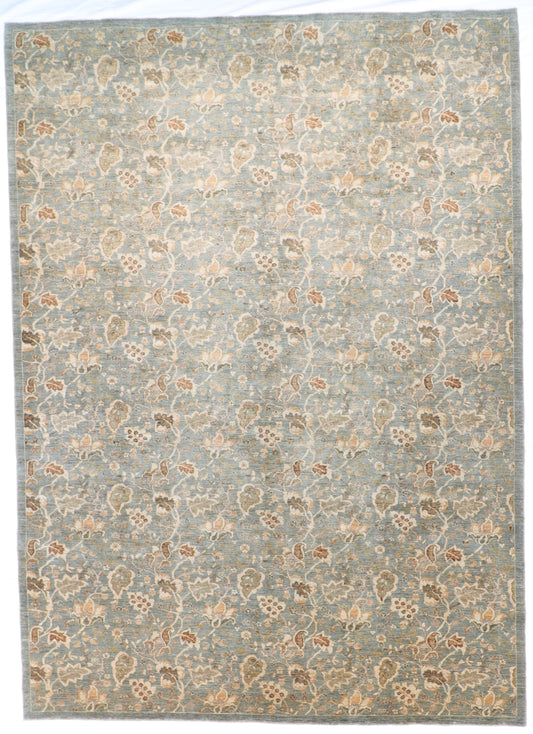 W 10.3 - L 14 - Leaf Design Fine All Over Rectangle - Finest Hand-Knotted Quality Wool - 56234