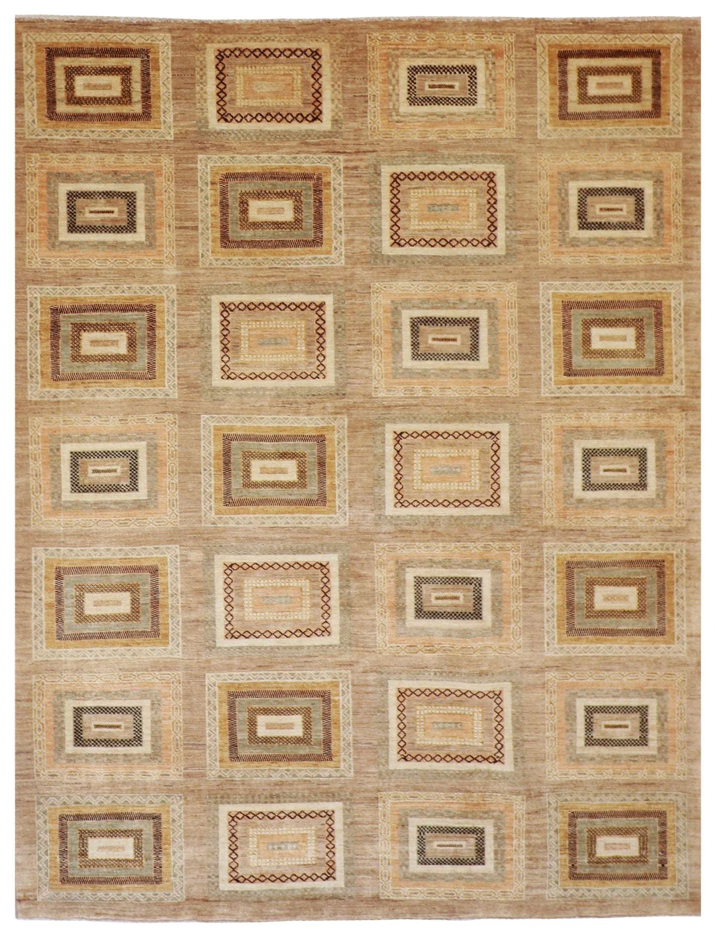 W 6.4 L 8.4 Modern 100% Wool Handmade All Over Design - 56335