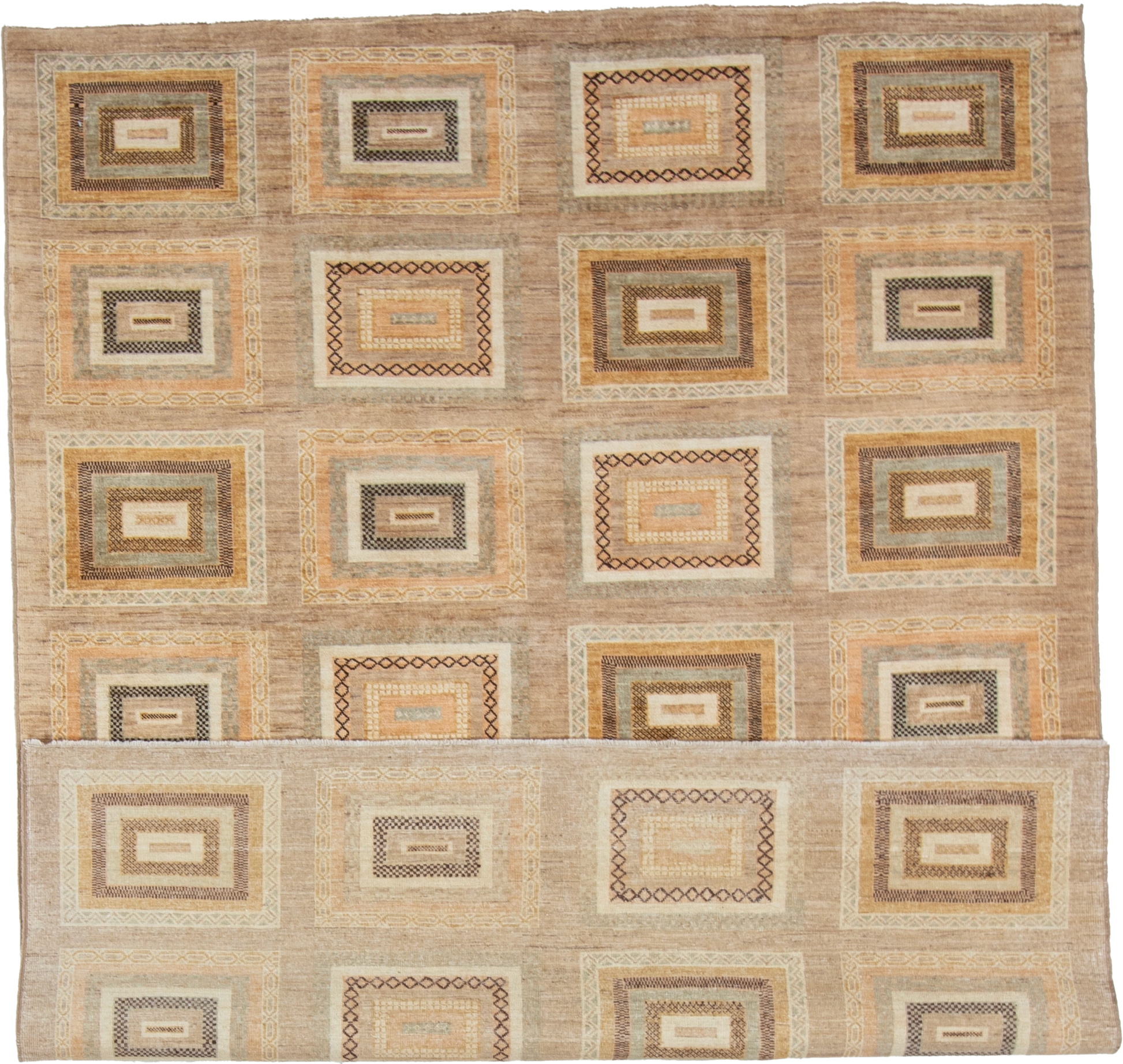 W 6.4 L 8.4 Modern 100% Wool Hand-Woven All-Over Design - 56335