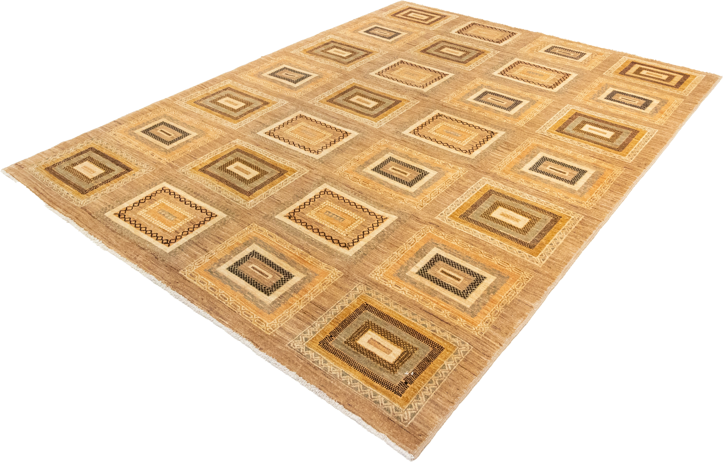 W 6.4 L 8.4 Modern 100% Wool Hand-Woven All-Over Design - 56335
