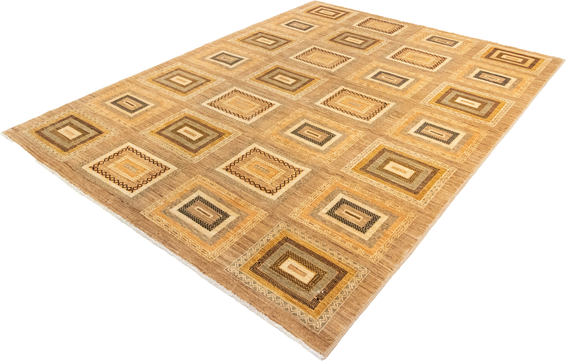 W 6.4 L 8.4 Modern 100% Wool Hand-Woven All-Over Design - 56335