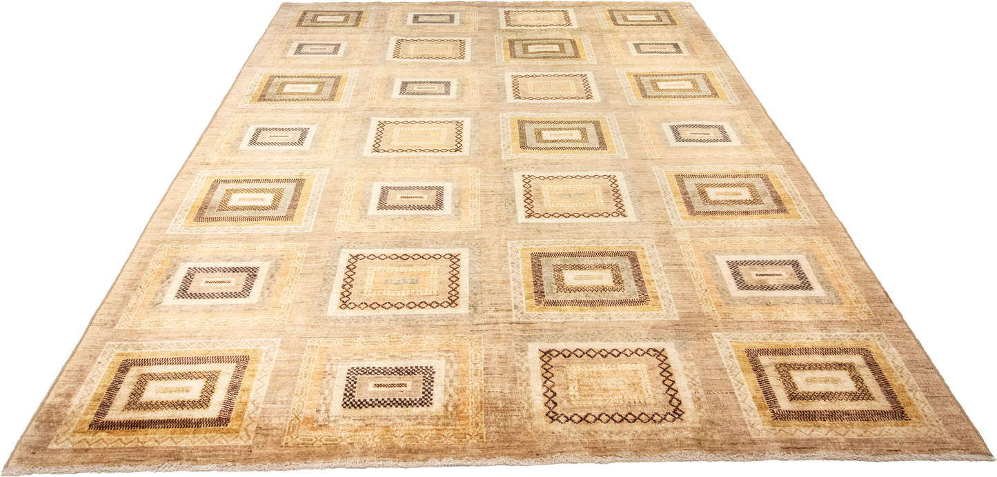 W 6.4 L 8.4 Modern 100% Wool Hand-Woven All-Over Design - 56335