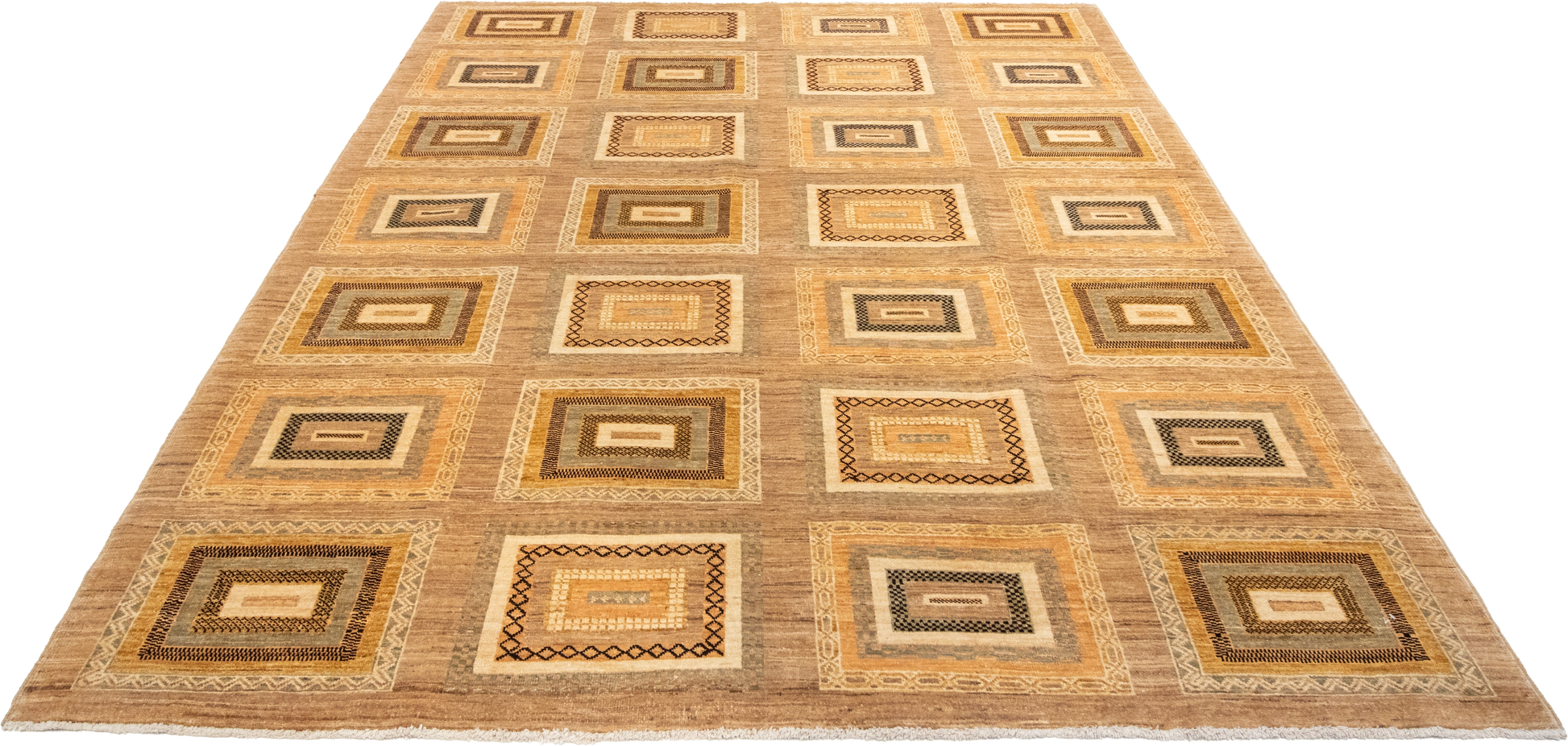 W 6.4 L 8.4 Modern 100% Wool Hand-Woven All-Over Design - 56335