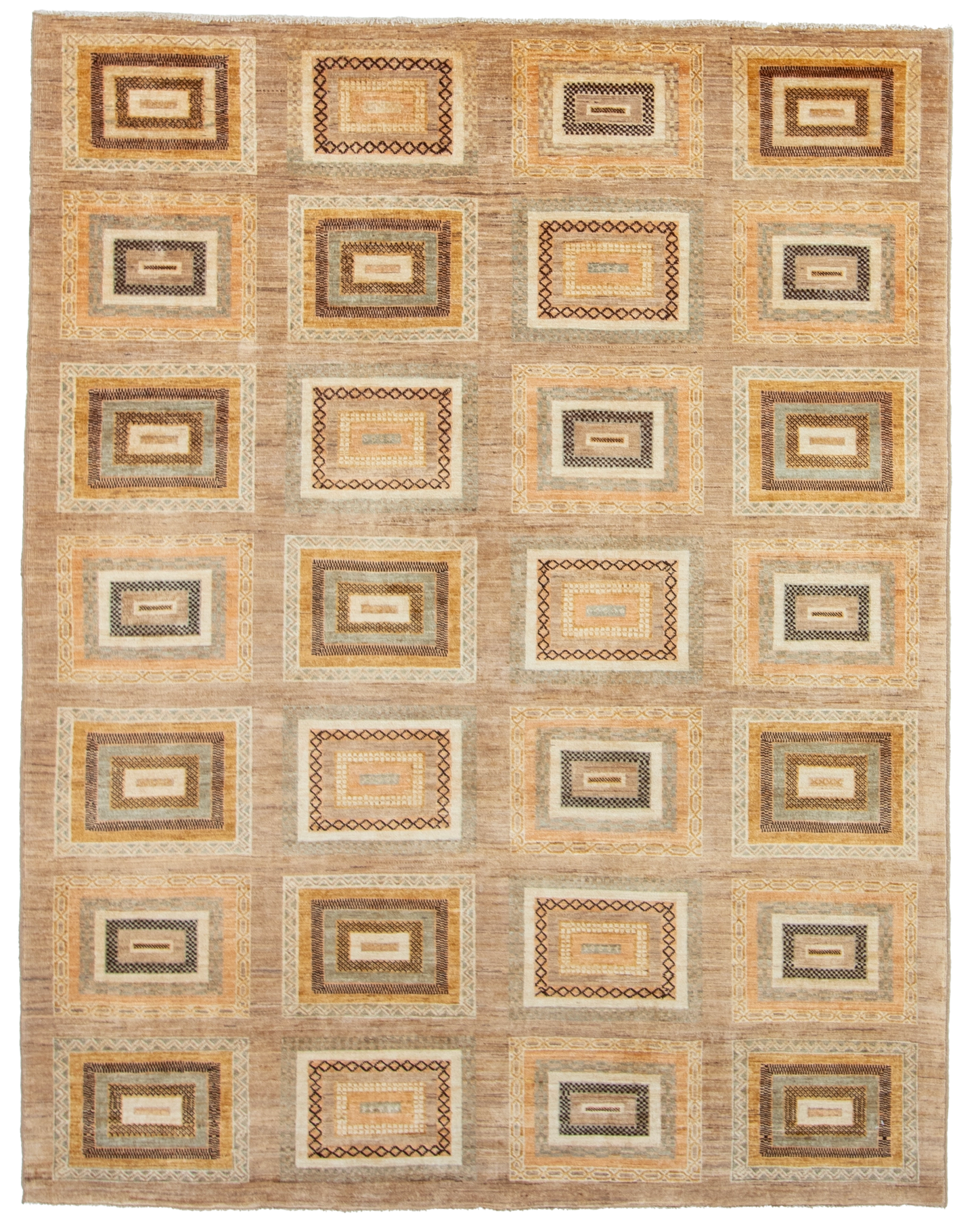 W 6.4 L 8.4 Modern 100% Wool Hand-Woven All-Over Design - 56335