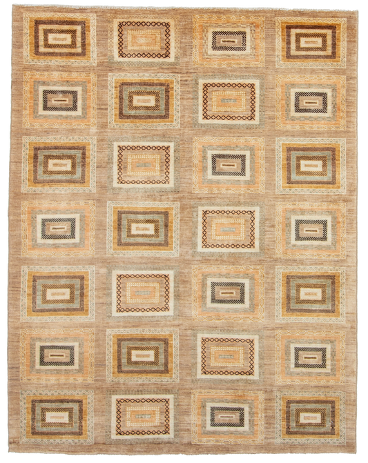 W 6.4 L 8.4 Modern 100% Wool Hand-Woven All-Over Design - 56335