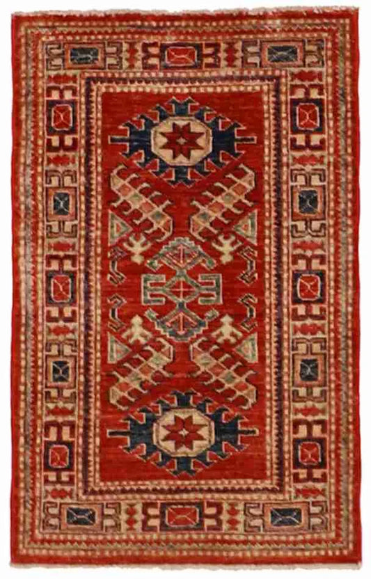 W 1.10 - L 2.11 - Shirvan Fine Geometric Rectangle - Finest Hand-Knotted Quality Wool - 56416