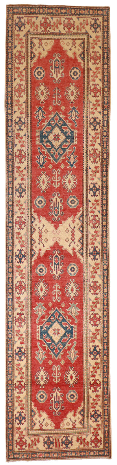W 2.10 L 12.5 Heriz Runner 100% Wool Handmade Pakistan Geometric Design - 56518