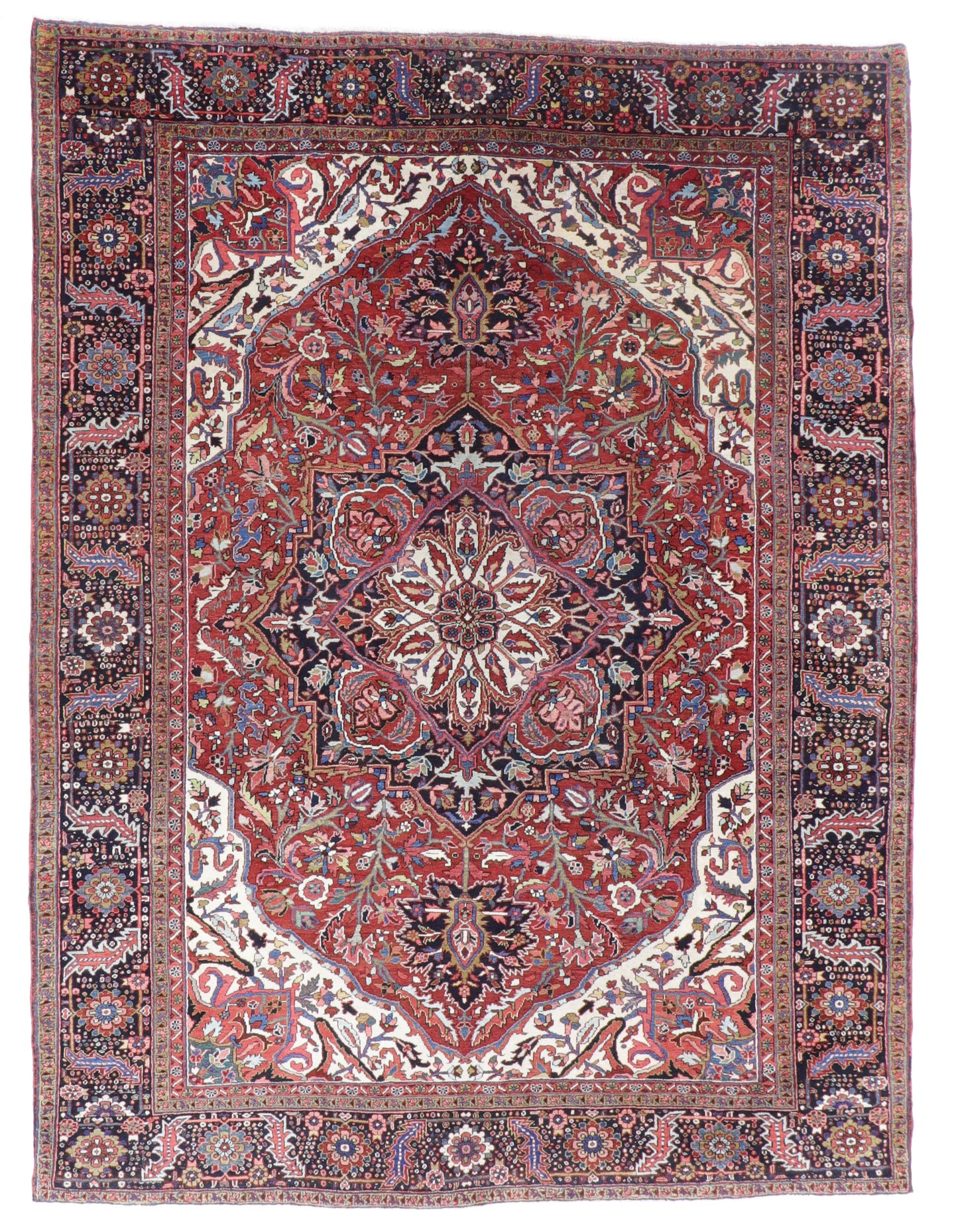 W 9 L 11.1 Heriz 100% Wool Hand-Woven Medallion Design - 56622