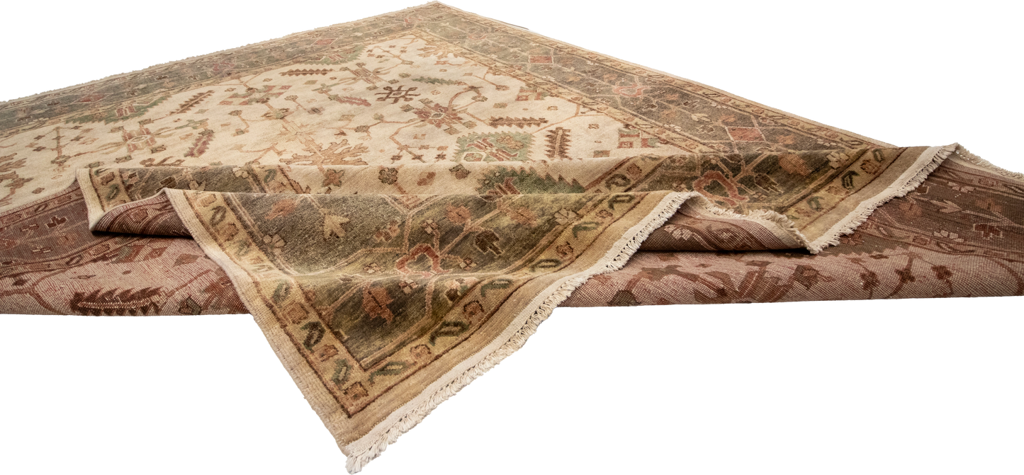W 9 L 12 Mahal 100% Wool Hand-Woven Geometric Design - 56739