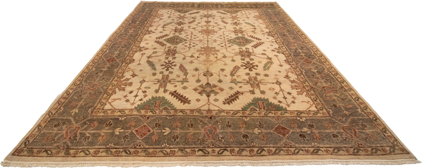W 9 L 12 Mahal 100% Wool Hand-Woven Geometric Design - 56739