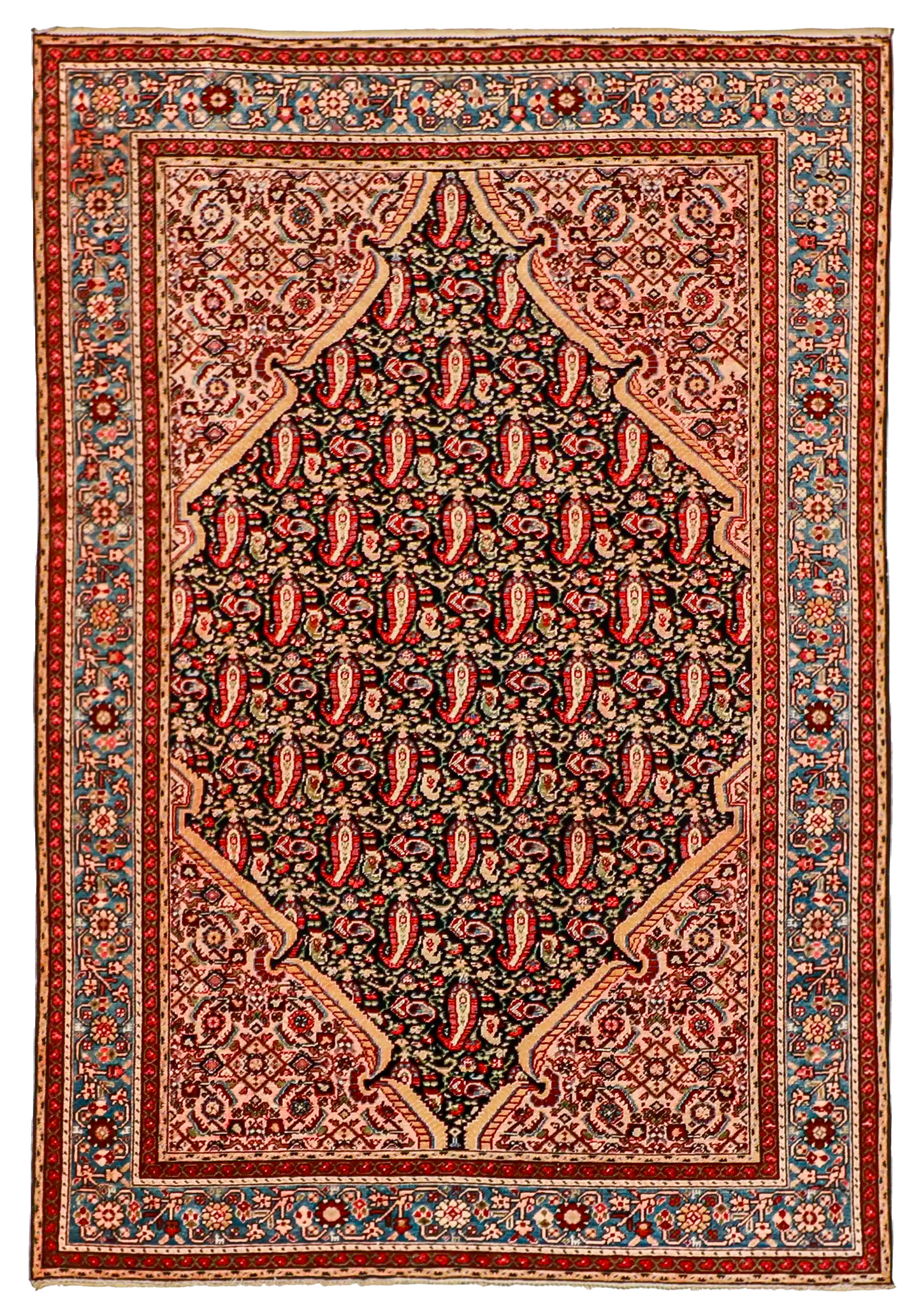 W 4.4 L 6.5 Seneh Antique 100% Wool Hand-Woven Geometric Design - 56816