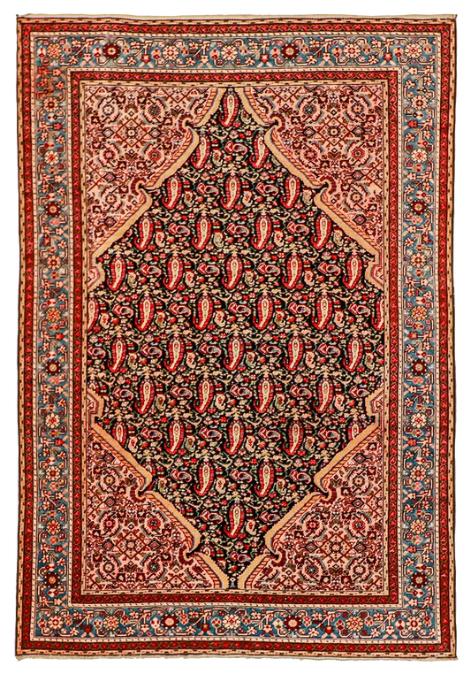 W 4.4 L 6.5 Seneh Antique 100% Wool Hand-Woven Geometric Design - 56816