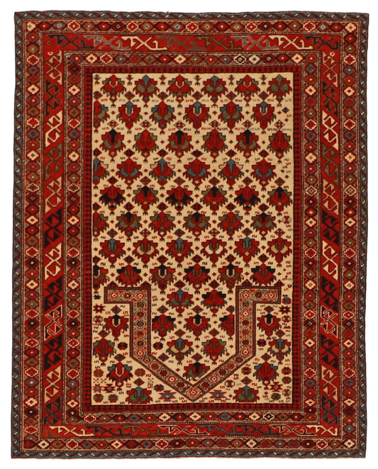 3.9 x 4.8 - Shirvan Wool Geometric Rectangle - Finest Hand-Knotted Quality Wool — 56829