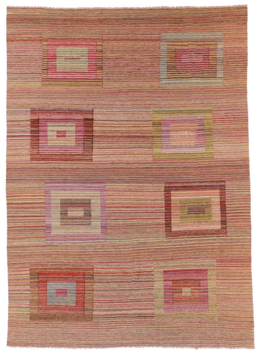 6.9 x 9.5 - Kilim Fine Geometric Rectangle - Finest Hand-Made Quality Wool — 56873
