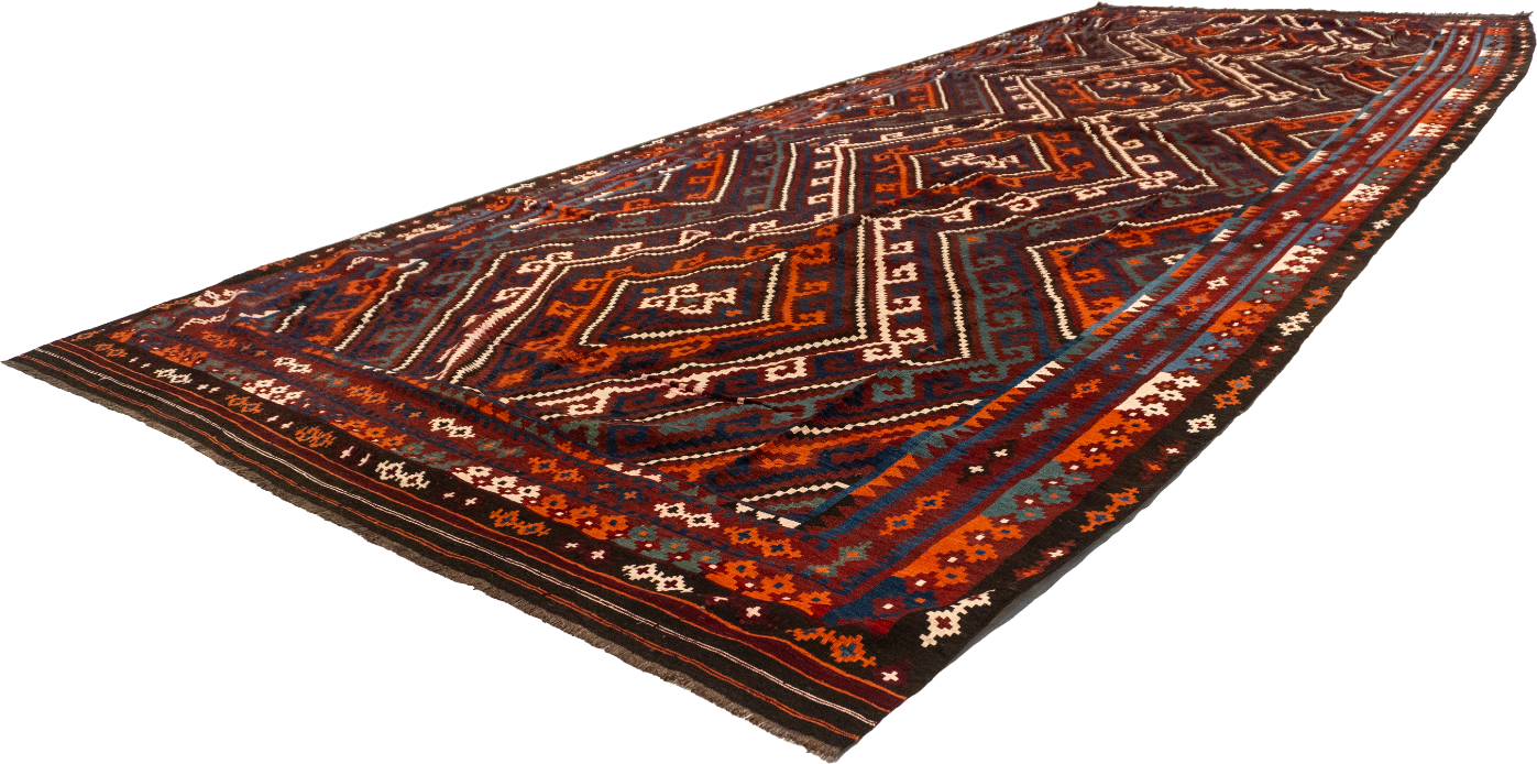 W 10 - L 23 - Kilim Fine Geometric Rectangle - Finest Hand-Made Quality Wool - 56935