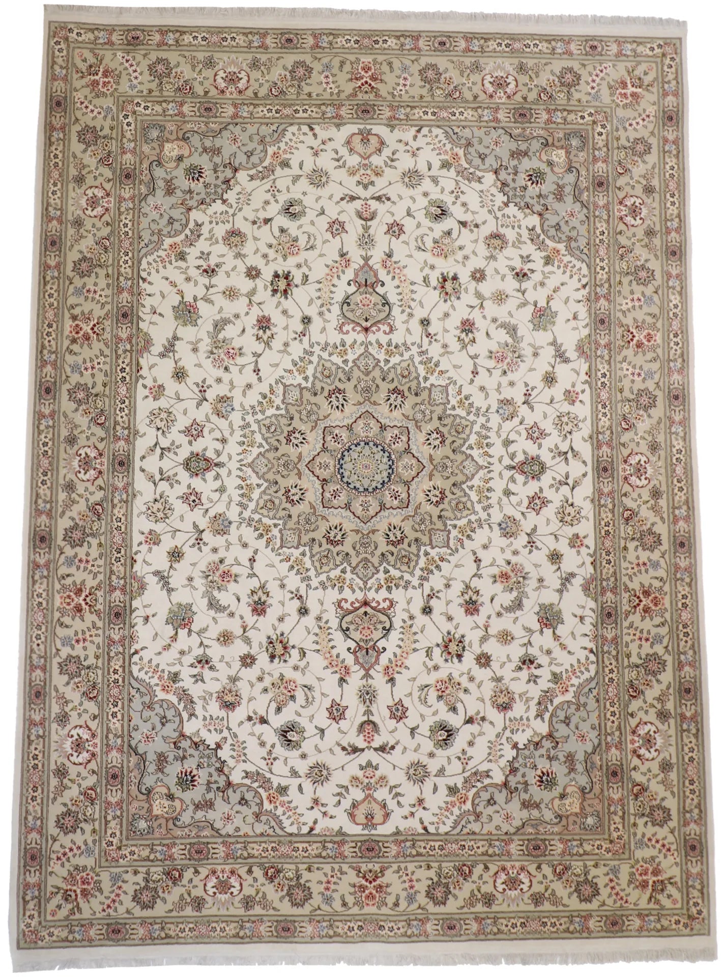W 8.10 L 12 Tabriz 100% Silk Hand-Woven Floral Design - 56937