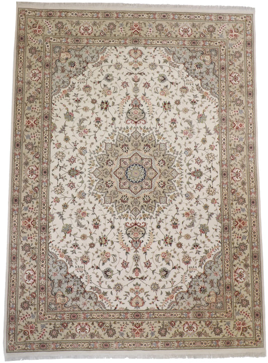 W 8.10 L 12 Tabriz 100% Silk Hand-Woven Floral Design - 56937