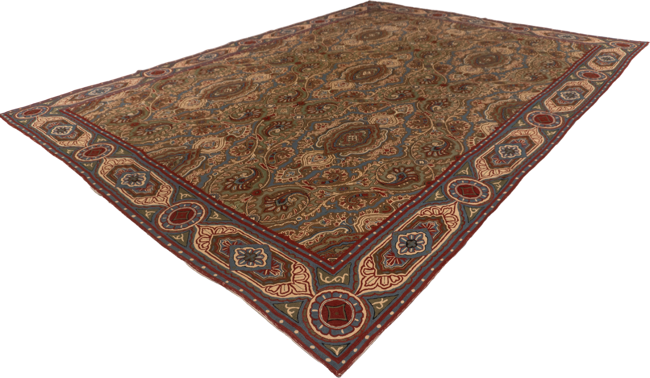 W 9 L 12.4 Chainstich 100% Wool Hand-Woven Floral Design - 56944