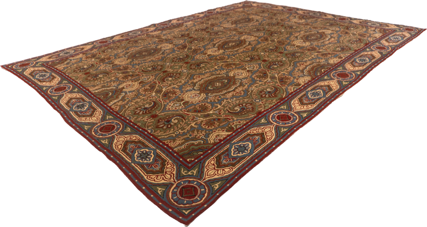 W 9 L 12.4 Chainstich 100% Wool Hand-Woven Floral Design - 56944