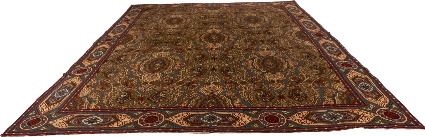 W 9 L 12.4 Chainstich 100% Wool Hand-Woven Floral Design - 56944