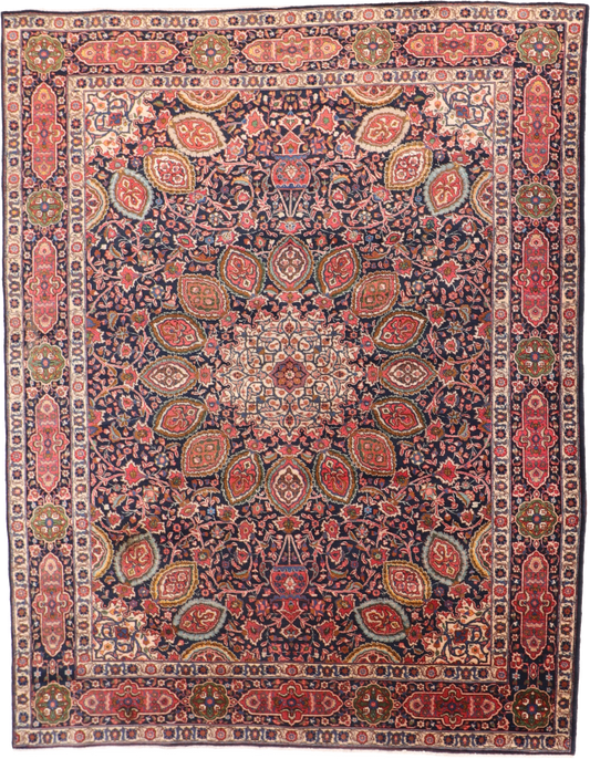 W 9.4 L 11.10 Tabriz 100% Wool Hand-Woven Floral Design - 56946