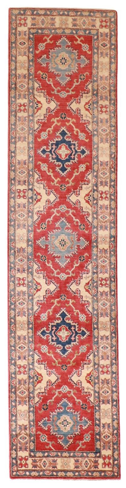 W 2.7 L 11.2 Kazak Runner 100% Wool Handmade Pakistan Geometric Design - 56971