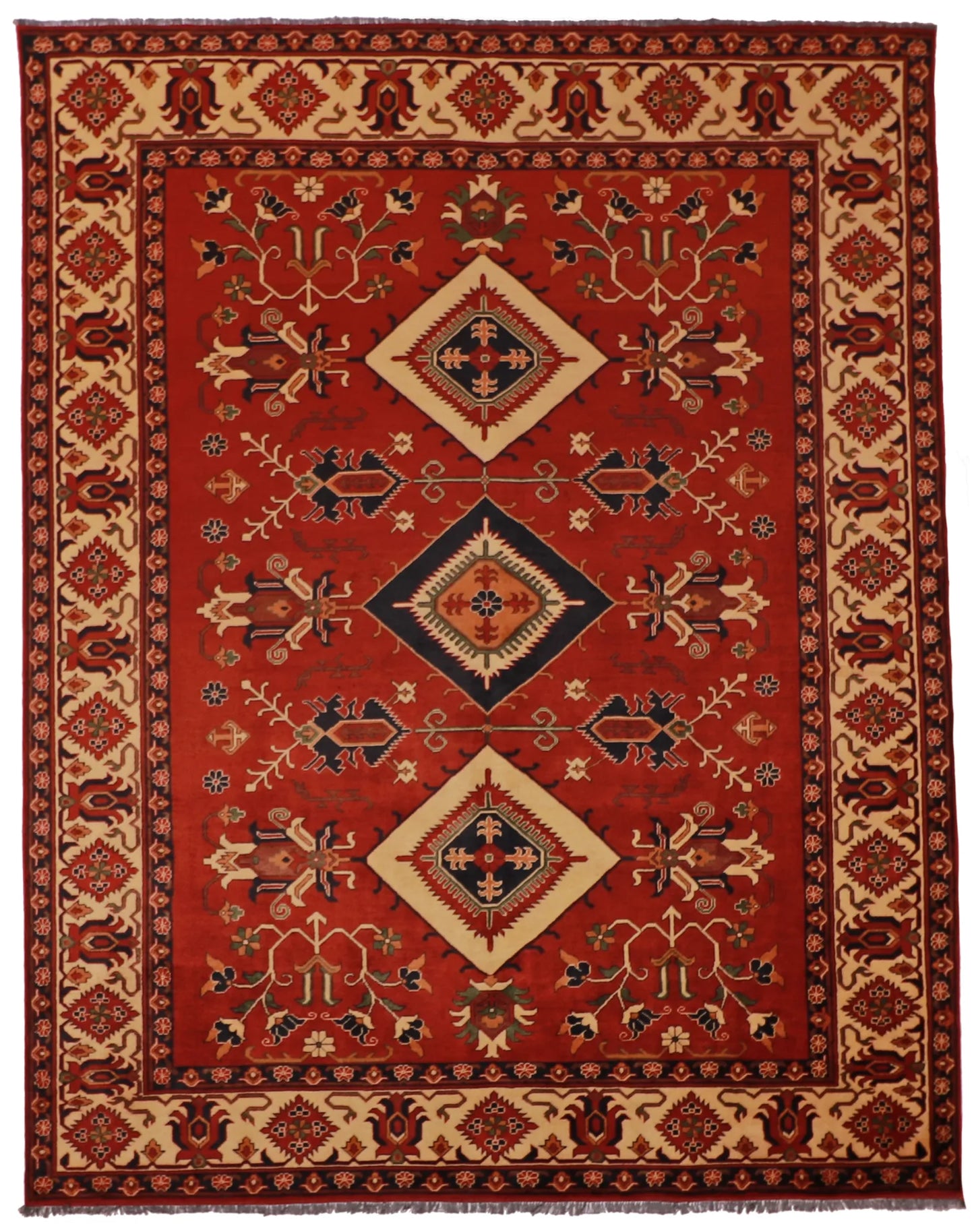 W 8.1 - L 11.3 - Traditional Wool Hamadan - Hand Woven Rug All Over Design - 57056