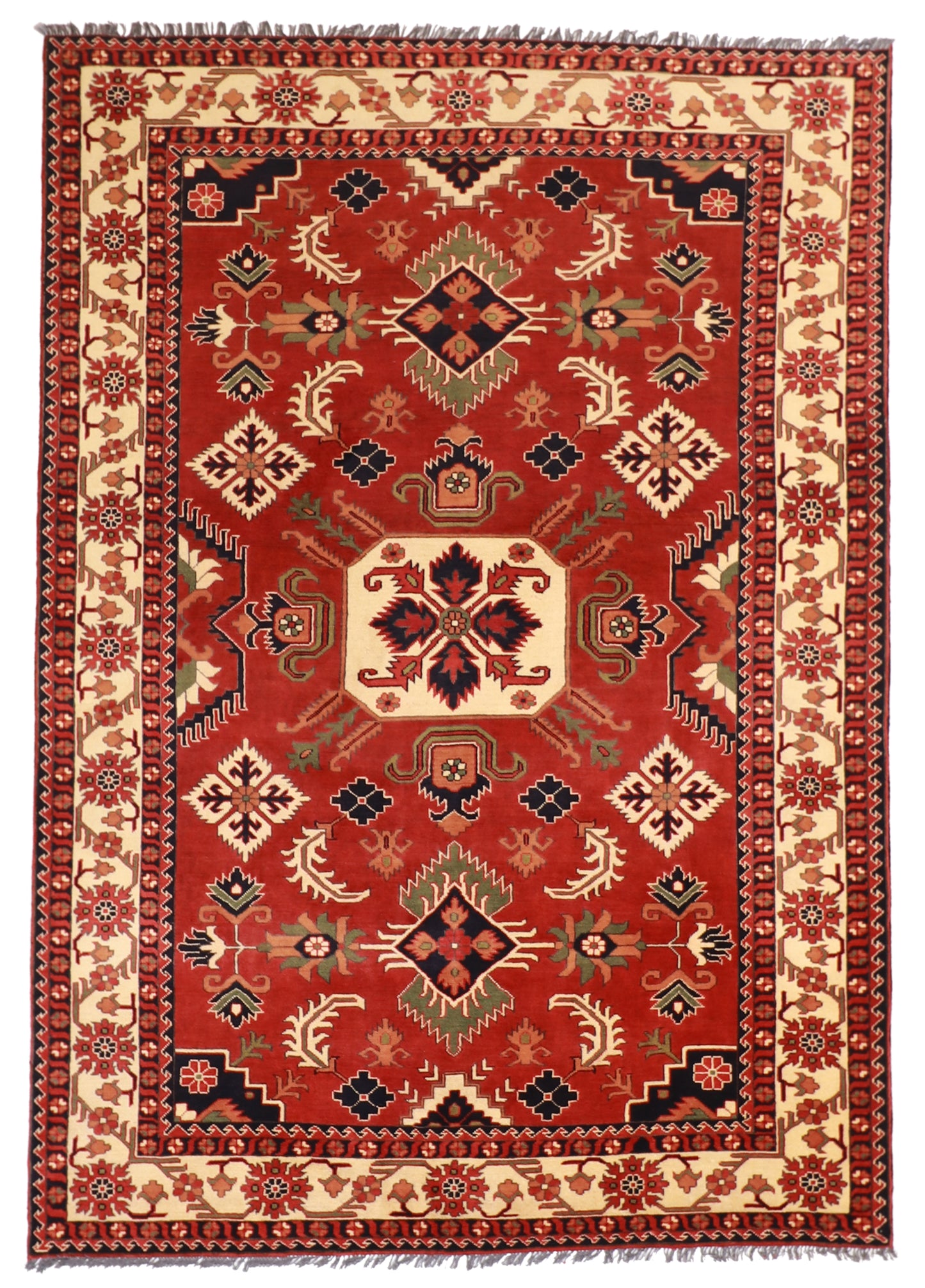 W 6.8 L 9.8 Kazak 100% Wool Hand-Woven Geometric Design - 57061