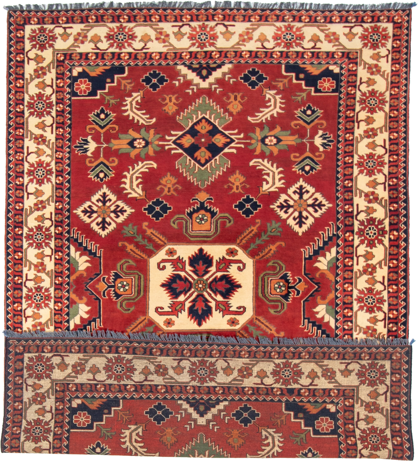 W 6.8 L 9.8 Kazak 100% Wool Hand-Woven Geometric Design - 57061