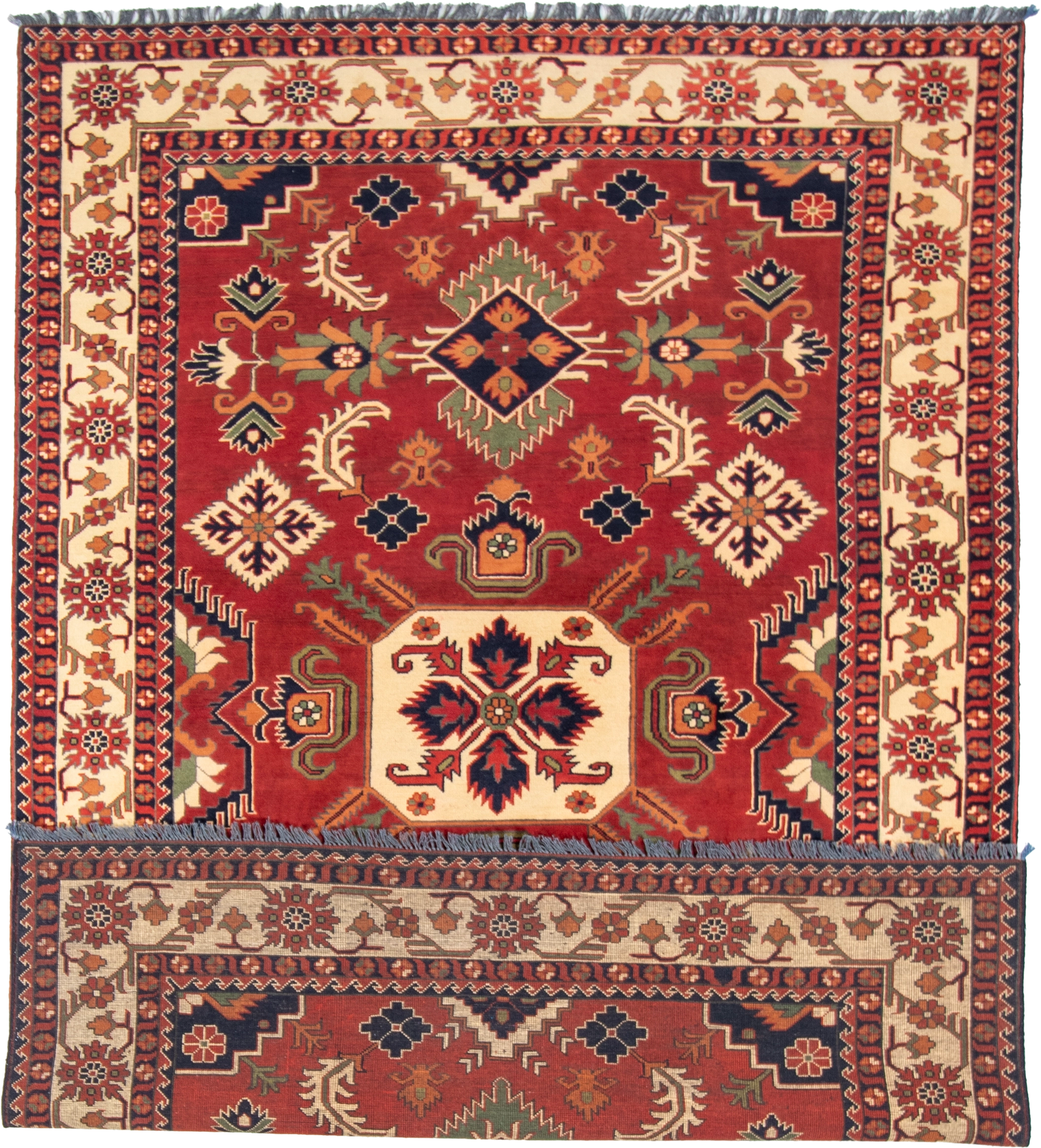 W 6.8 L 9.8 Kazak 100% Wool Hand-Woven Geometric Design - 57061