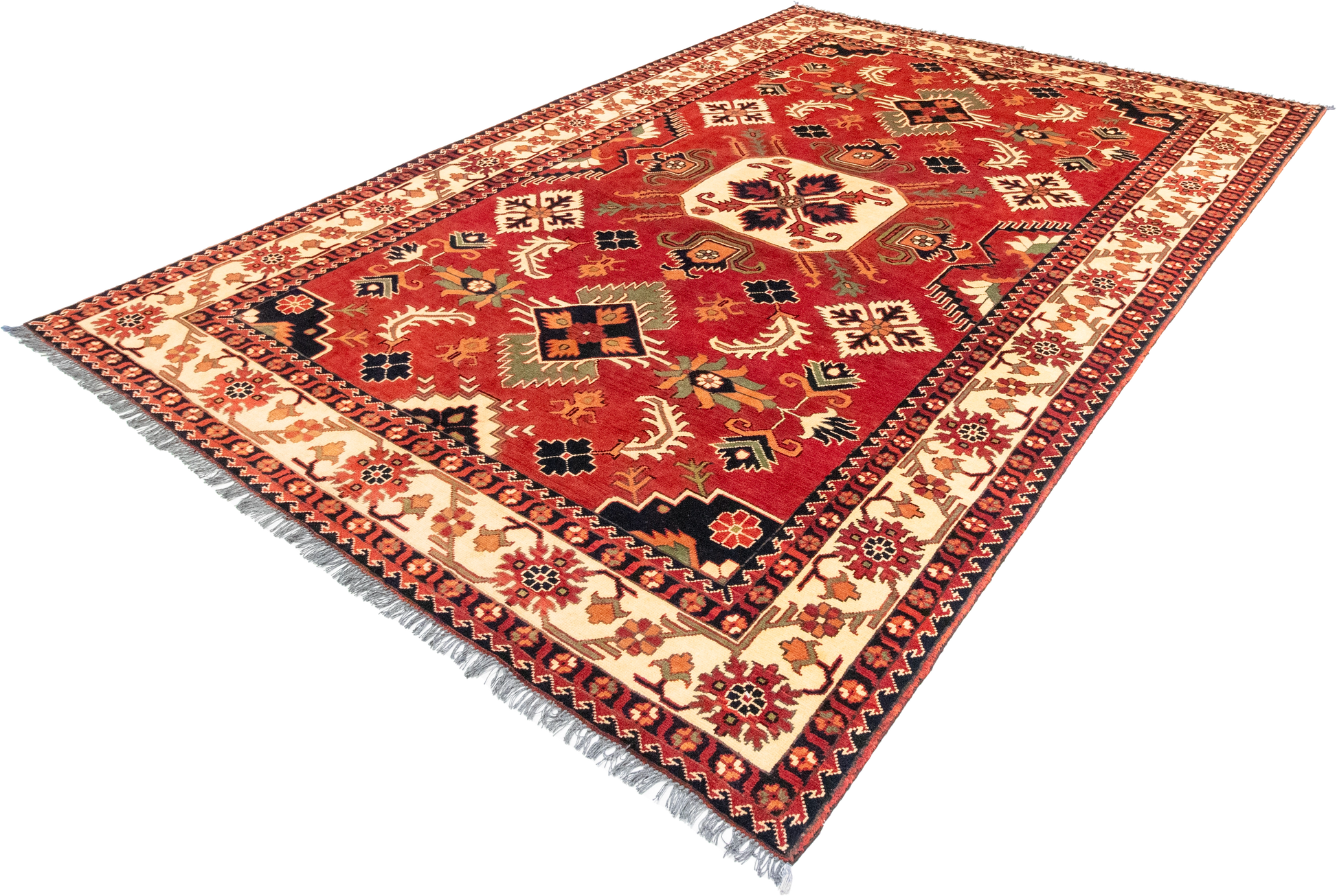W 6.8 L 9.8 Kazak 100% Wool Hand-Woven Geometric Design - 57061