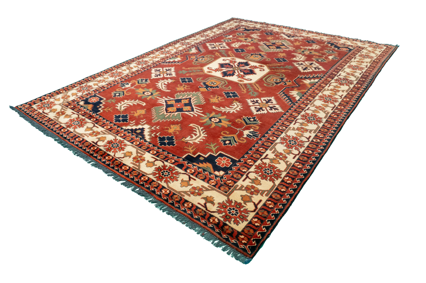 W 6.8 L 9.8 Kazak 100% Wool Hand-Woven Geometric Design - 57061
