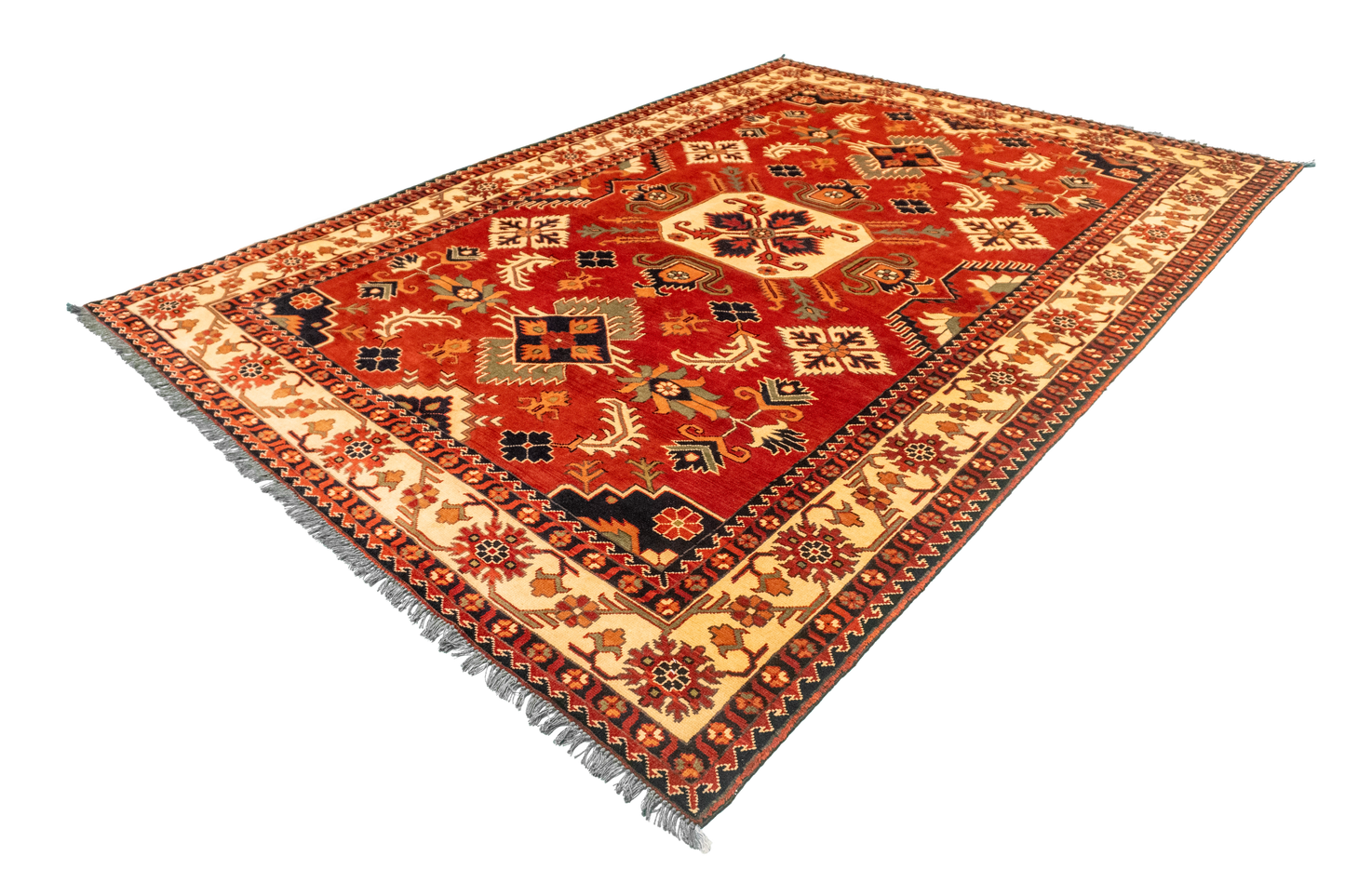 W 6.8 L 9.8 Kazak 100% Wool Hand-Woven Geometric Design - 57061