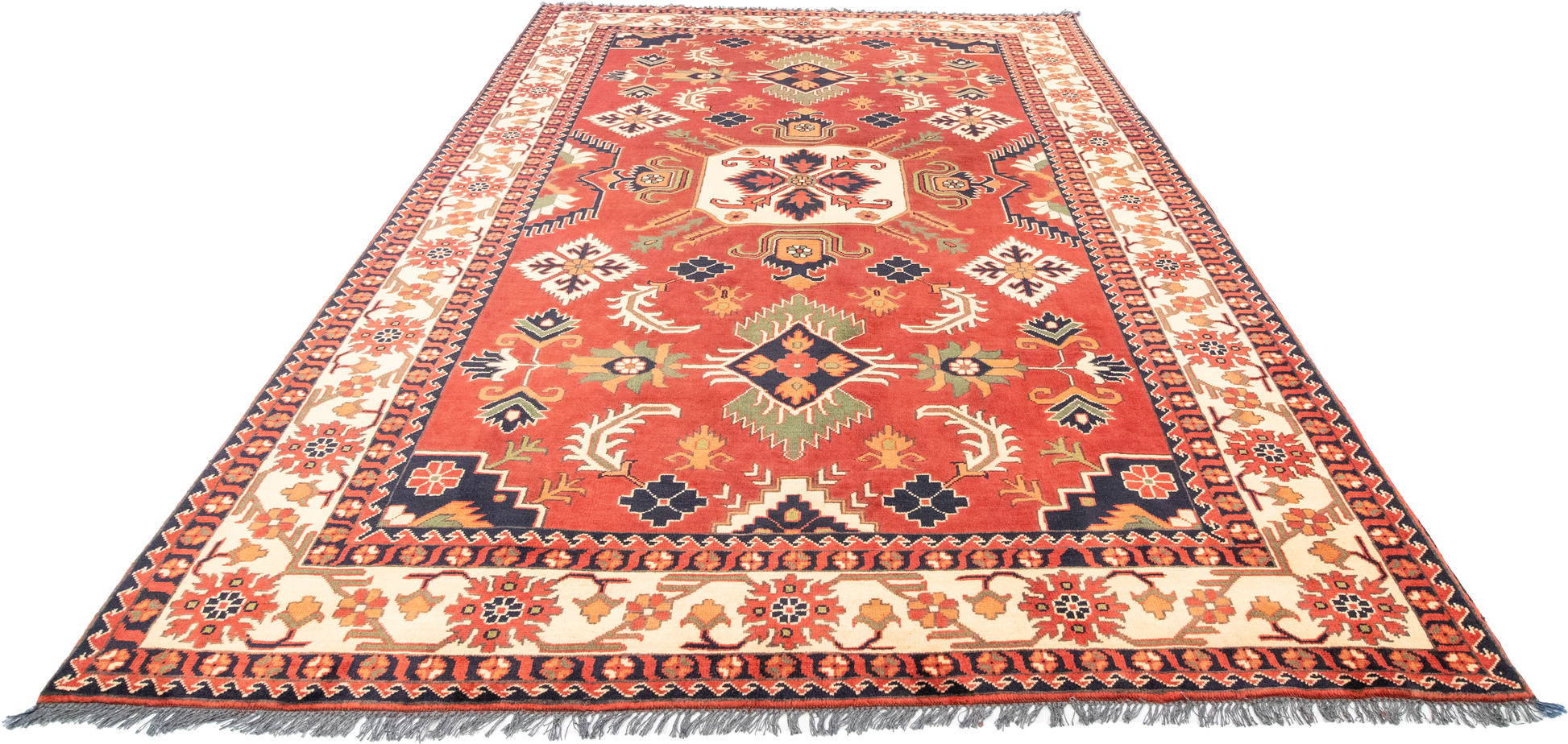 W 6.8 L 9.8 Kazak 100% Wool Hand-Woven Geometric Design - 57061