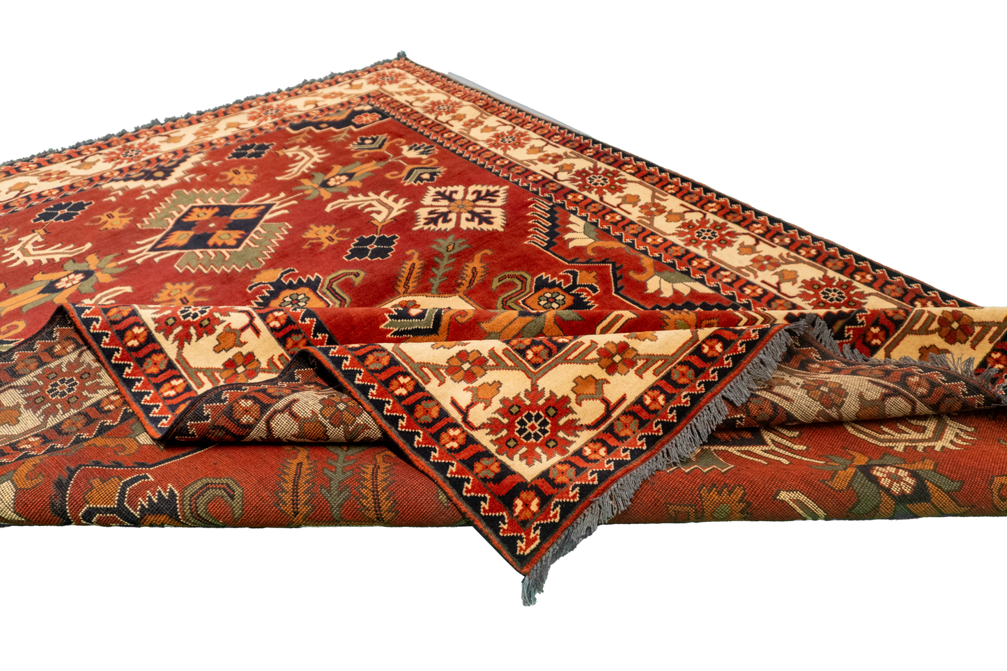 W 6.8 L 9.8 Kazak 100% Wool Hand-Woven Geometric Design - 57061