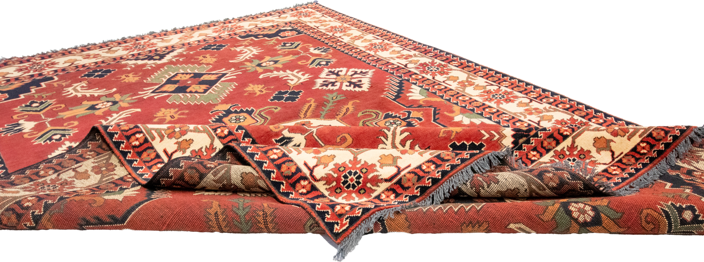 W 6.8 L 9.8 Kazak 100% Wool Hand-Woven Geometric Design - 57061