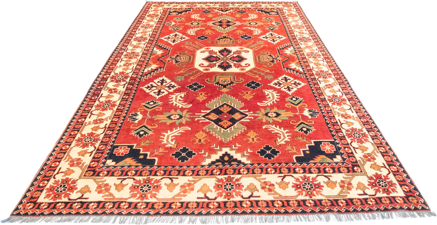 W 6.8 L 9.8 Kazak 100% Wool Hand-Woven Geometric Design - 57061