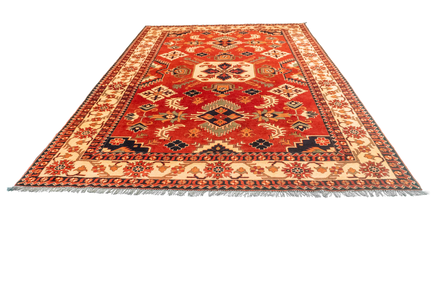 W 6.8 L 9.8 Kazak 100% Wool Hand-Woven Geometric Design - 57061