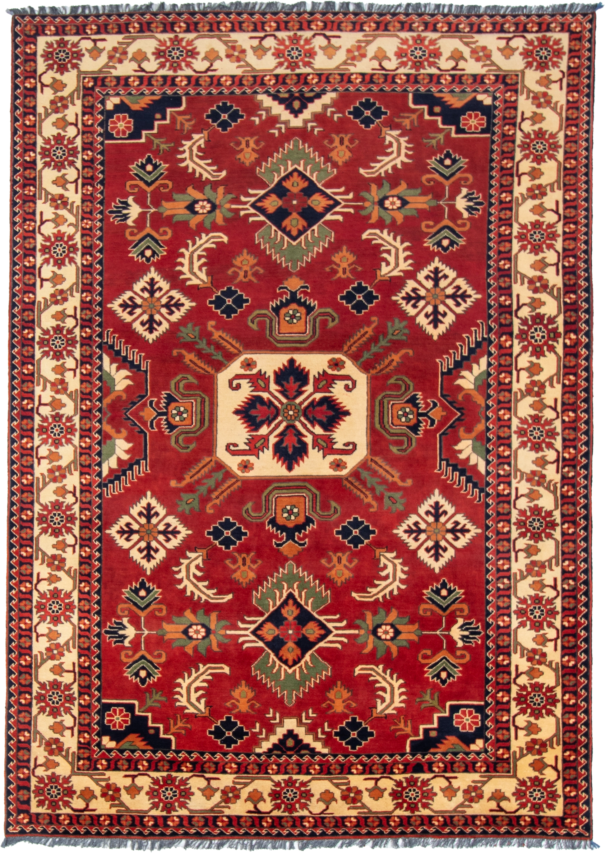 W 6.8 L 9.8 Kazak 100% Wool Hand-Woven Geometric Design - 57061