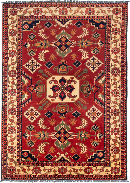 W 6.8 L 9.8 Kazak 100% Wool Hand-Woven Geometric Design - 57061